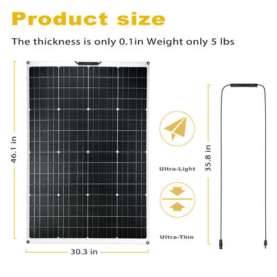 Panel solar monocristalino flexible e impermeable de 175W para superficies flexibles curvas